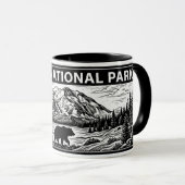 Denali National Park Zwart Wit Houtsnede Linoleums Mok (Voorkant rechts)