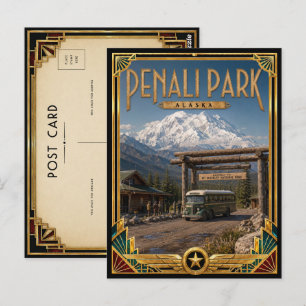 Denali Park Alaska Vintage Art Deco Gouden Tijdper Briefkaart