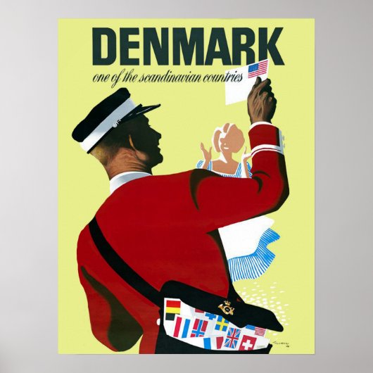 Denemarken, een postbode met een brief uit de VS Poster (Voorkant)