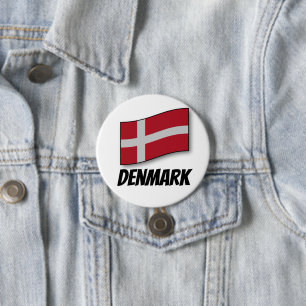 Denemarken, geëtiketteerde vlag, ronde button 7,6 cm