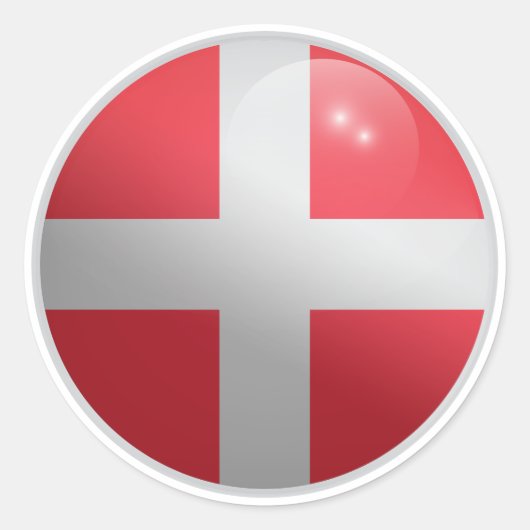 Denemarken Glossy Circle Flag Ronde Sticker (Voorkant)