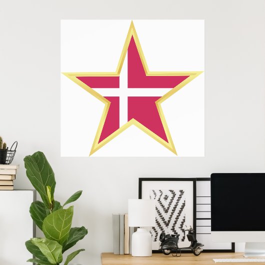 Denemarken Gold Star-vlaggenland Poster (Thuiskantoor)