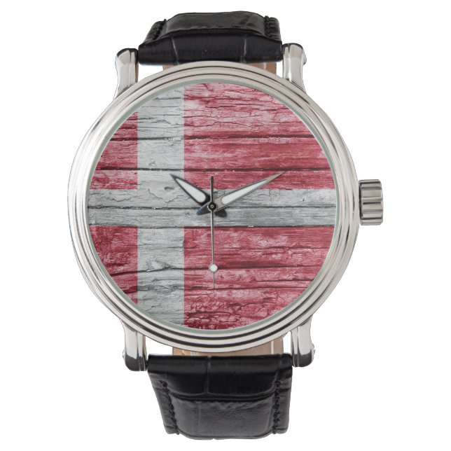 Denemarken houten vlag horloge (Voorkant)