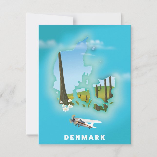Denemarken kaart geïllustreerde reisposter. (Voorkant)