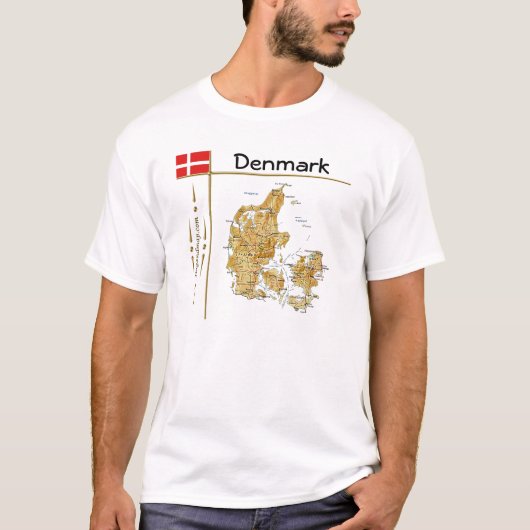 Denemarken Kaart + vlag + titel T-shirt (Voorkant)