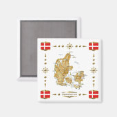 Denemarken Kaart + Vlaggen Magnet (Voorkant / Achterkant)