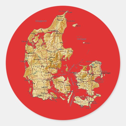 Denemarken Kaartticker Ronde Sticker (Voorkant)