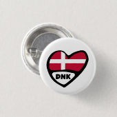Denemarken Landcode Vlag Hart Pin Badge, DNK Ronde Button 3,2 Cm (Voorkant /achterkant)