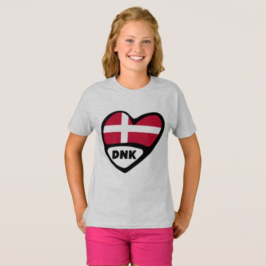 Denemarken Landcode Vlag Hart Pin Badge, DNK T-shirt (Voorkant volledig)