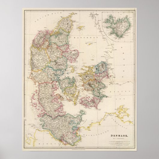 Denemarken met inzetkaart van IJsland Poster (Voorkant)