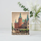 Denemarken, middeleeuwse kasteel aan de rivier, vi briefkaart (Staand voorkant)