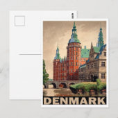 Denemarken, middeleeuwse kasteel aan de rivier, vi briefkaart (Voorkant / Achterkant)