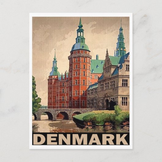 Denemarken, middeleeuwse kasteel aan de rivier, vi briefkaart (Voorkant)