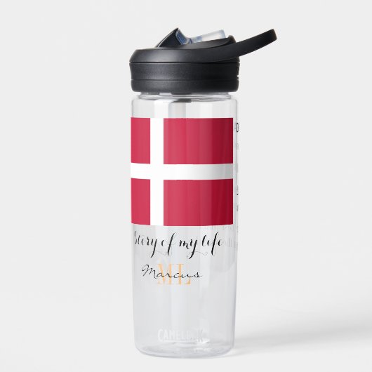 DENEMARKEN - monogrammed, Fun Text, Deense vlag Waterfles (Links)