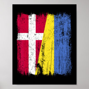 Denemarken Oekraine Half Vlag Deens Oekraïense Erf Poster