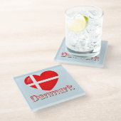 Denemarken Pop Art Heart Flag Glazen Onderzetter (Schuin)
