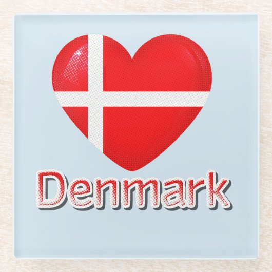 Denemarken Pop Art Heart Flag Glazen Onderzetter (Voorkant)