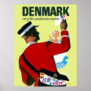 Denemarken, postbode met een brief van de Verenigd Poster