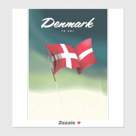 Denemarken "To ski" Reisposter Sticker (Vel)