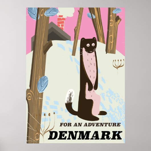 Denemarken vintage cartoon landschap reisposter poster (Voorkant)