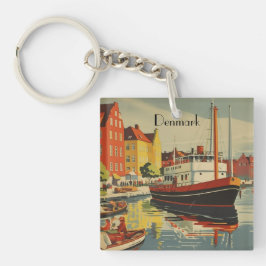 Denemarken Vintage Travel Poster aanpasbaar Sleutelhanger