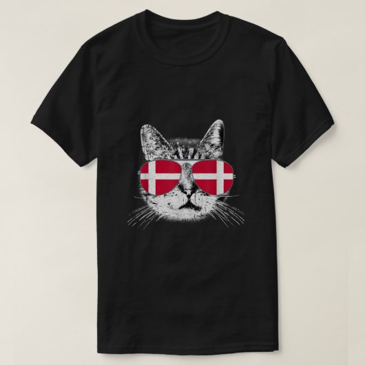 Denemarken vlag Deense kat zonnebrillen Funny Mann T-shirt (Design voorkant)
