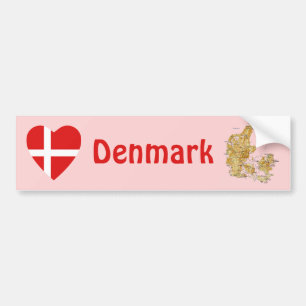 Denemarken Vlag Hart + Landkaart Bumpersticker