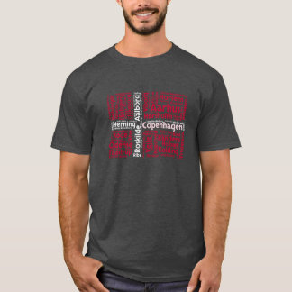 Denemarken Vlag met Stad Namen Word Art vintage T-shirt