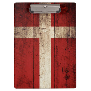 Denemarken Vlag op oude houten korrels Klembord