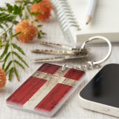 Denemarken Vlag op oude houten korrels Sleutelhanger (Voorkant Rechts)