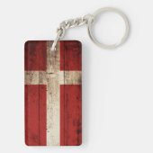 Denemarken Vlag op oude houten korrels Sleutelhanger (achterkant)
