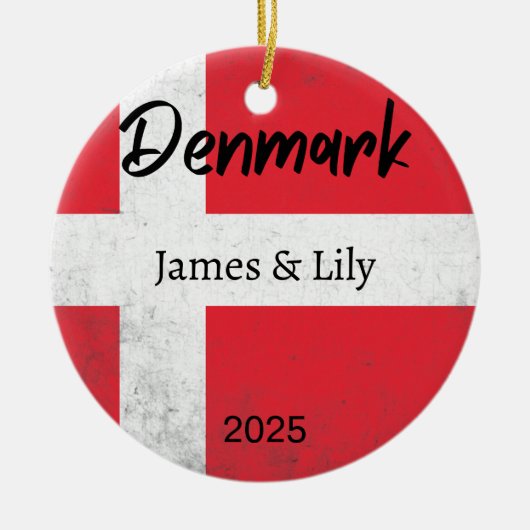 Denemarken Vlag Ornament, gepersonaliseerd Denemar Keramisch Ornament (Voorkant)