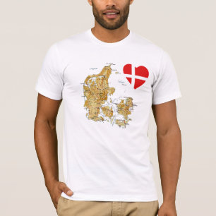 Denemarken Vlaggenhart en -kaart T-Shirt