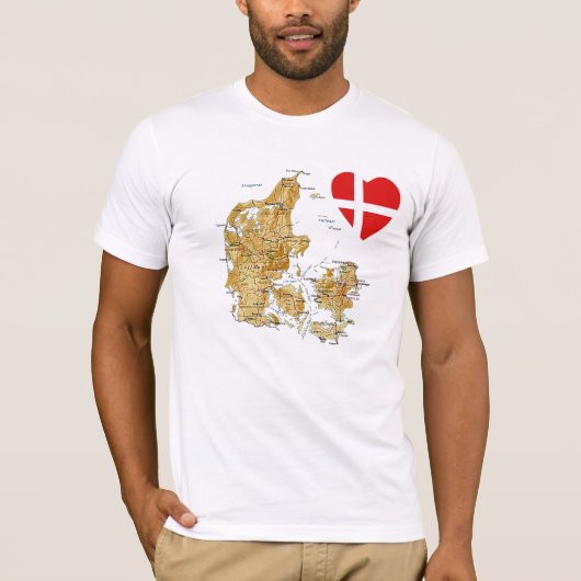 Denemarken Vlaggenhart en -kaart T-Shirt (Voorkant)