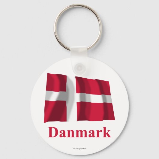 Denemarken Waving Flag met naam in het Deens Sleutelhanger (Voorkant)