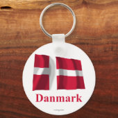 Denemarken Waving Flag met naam in het Deens Sleutelhanger (Voorkant)