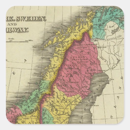 Denemarken, Zweden en Noorwegen Vierkante Sticker (Voorkant)