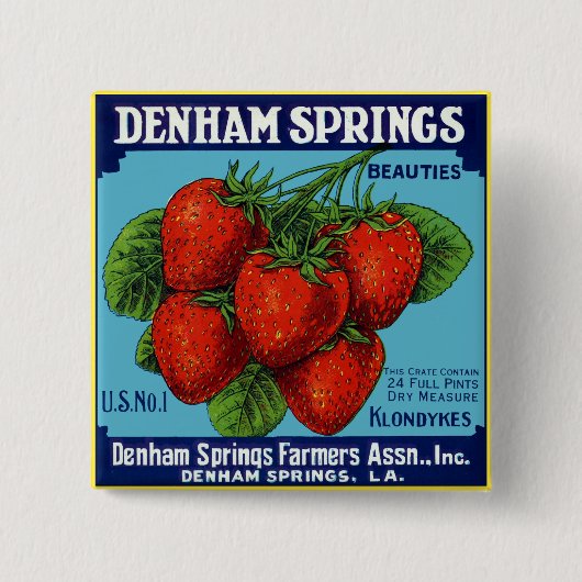 Denham Springs Beauties Strawberries Vierkante Button 5,1 Cm (Voorkant)