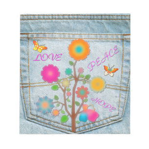Denim Achterzak Bloemen Vrede Liefde Hoop Notitieblok