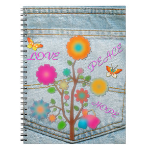 Denim Achterzak Bloemen Vrede Liefde Hoop Notitieboek