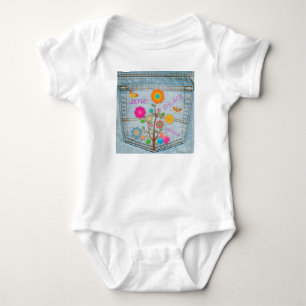 Denim Achterzak Bloemen Vrede Liefde Hoop Romper