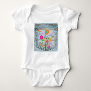 Denim Achterzak Bloemen Vrede Liefde Hoop Romper