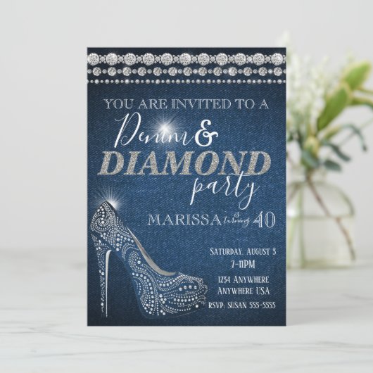 Denim and Diamond Birthday Party, elegant, hakken Kaart (Staand voorkant)