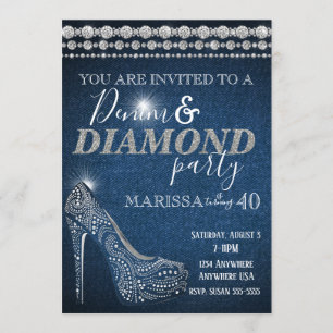 Denim and Diamond Birthday Party, elegant, hakken Kaart