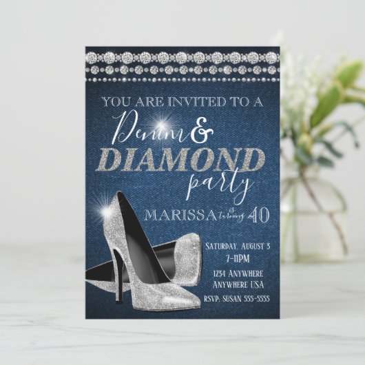 Denim and Diamond Birthday Party, elegant, hakken Kaart (Staand voorkant)