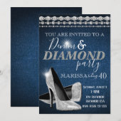 Denim and Diamond Birthday Party, elegant, hakken Kaart (Voorkant / Achterkant)