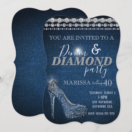Denim and Diamond Birthday Party, elegant, hakken Kaart (Voorkant / Achterkant)
