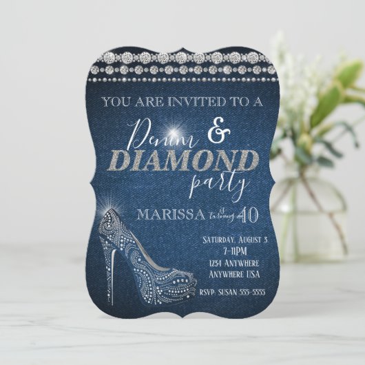 Denim and Diamond Birthday Party, elegant, hakken Kaart (Staand voorkant)
