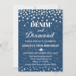 Denim and Diamond Birthday Party Invitation Kaart