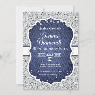 Denim and Diamonds Birthday Invitation Kaart